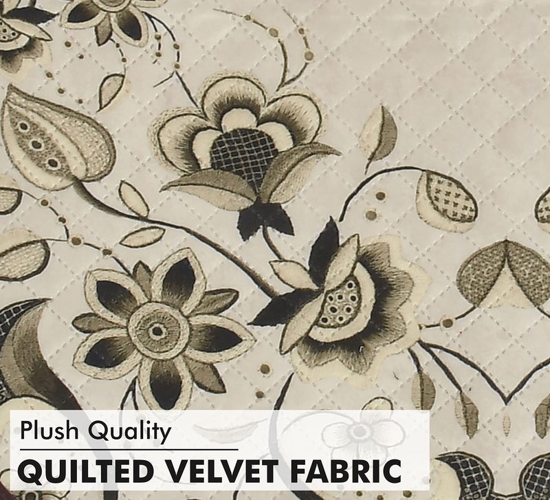 Yellow Weaves 5 Seater Quilted Sofa Cover and Chair Cover, Floral Design, Seat & Back Cover, Color - Ivory - Velvet - Image 3
