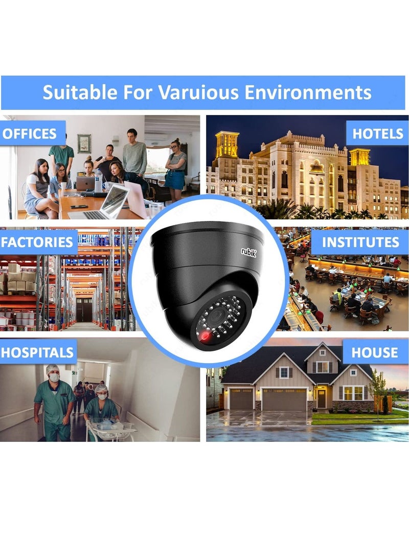 Rubik 4pc Dummy CCTV Camera with Flashing LED Light, Adjustable Dummy Surveillance Camera Security Indoor Dome Camera with LED Light (Black) - Image 3