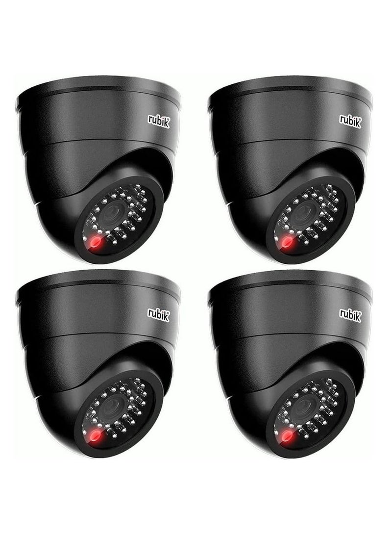Rubik 4pc Dummy CCTV Camera with Flashing LED Light, Adjustable Dummy Surveillance Camera Security Indoor Dome Camera with LED Light (Black) - Image 1