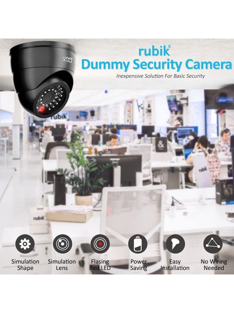 Rubik 4pc Dummy CCTV Camera with Flashing LED Light, Adjustable Dummy Surveillance Camera Security Indoor Dome Camera with LED Light (Black) - Image 2