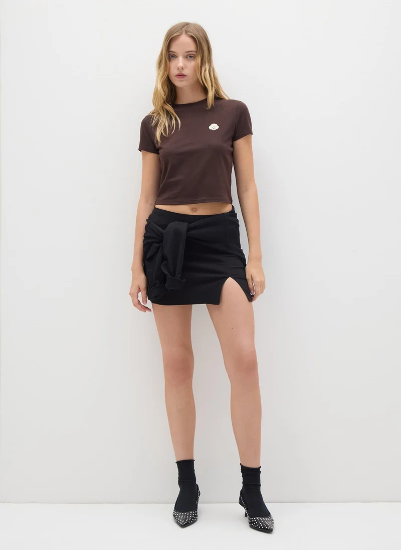 او في اس OVS Brown Short-Sleeve Cotton T-Shirt