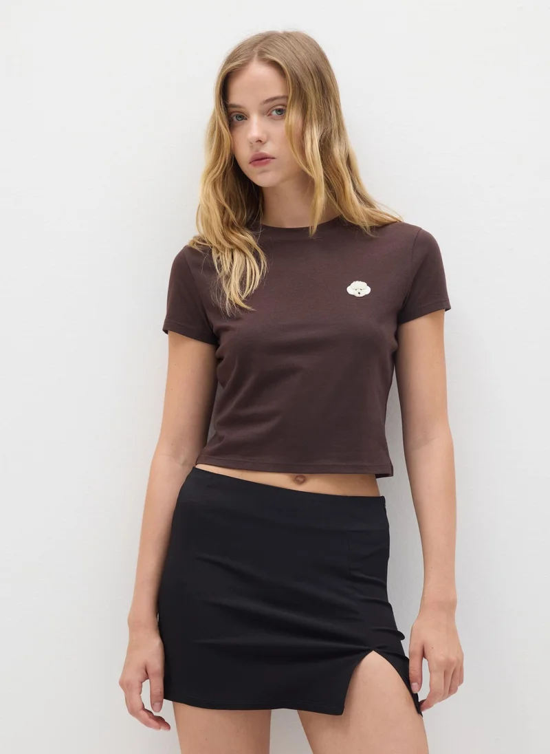 او في اس OVS Brown Short-Sleeve Cotton T-Shirt