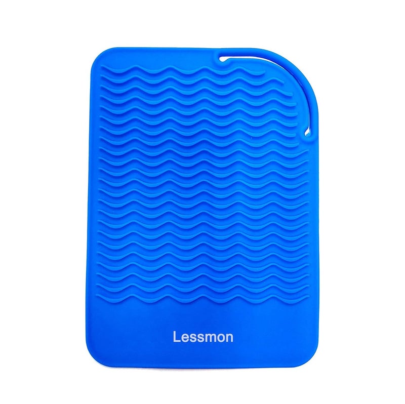 Lessmon Heat Resistant Mat for Curling Irons, Hair Straightener, Flat Irons and Hair Styling Tools 9" x 6.5", Blue - Image 1