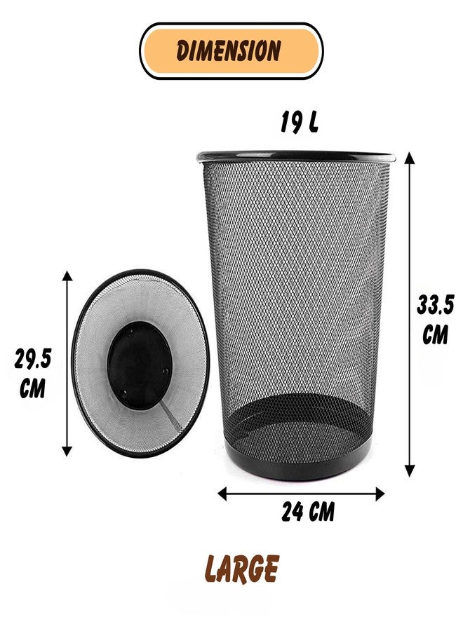 GoodWill Tech Open-Top Cylindrical Metal Mesh Recycling Dustbins- Waste Basket for Home/Office/Coffee Shop/Hotel Non-Toxic - Black (Set of 10, Large (19L)) - Image 2