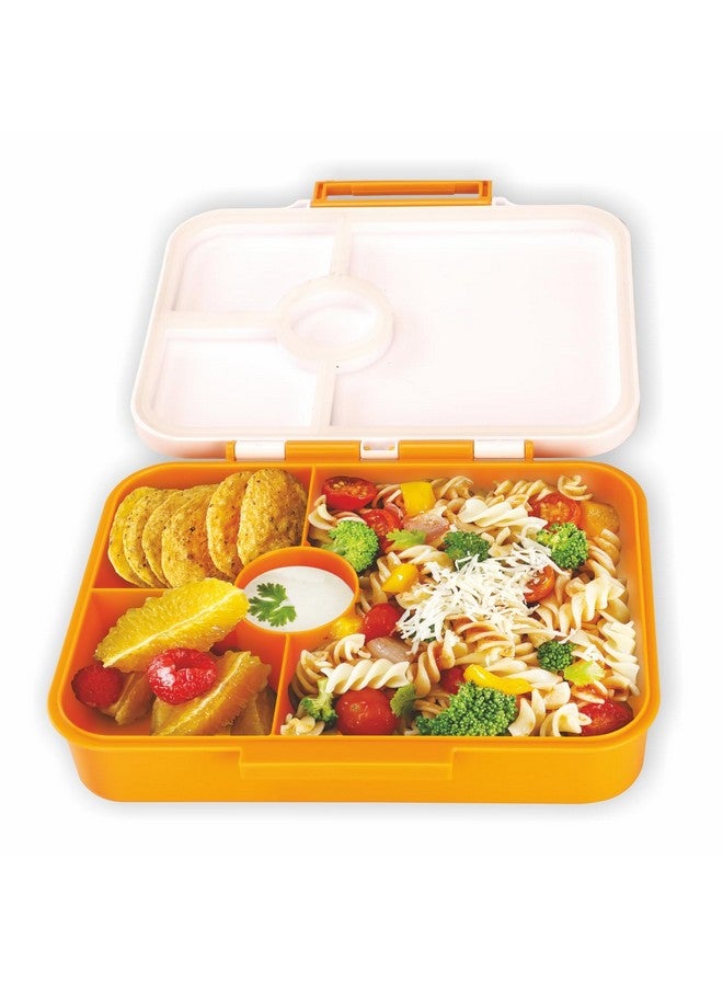 Nayasa Plastic Bento Lunch Box for Kids | 900 ml | 4-Compartment Leak-Proof | Lunch Container | With Adorable Cartoon Prints | BPA-Free | Snack Box for Children | 21 cm X 17 cm X 5.2 cm | Yellow - Image 1