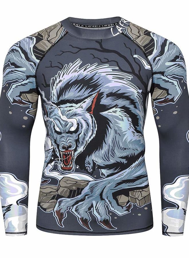LAFROI Men's Long Sleeve UPF 50+ Baselayer Performance Compression Shirt Rash Guard-CLY08, Hannya, L - Image 1