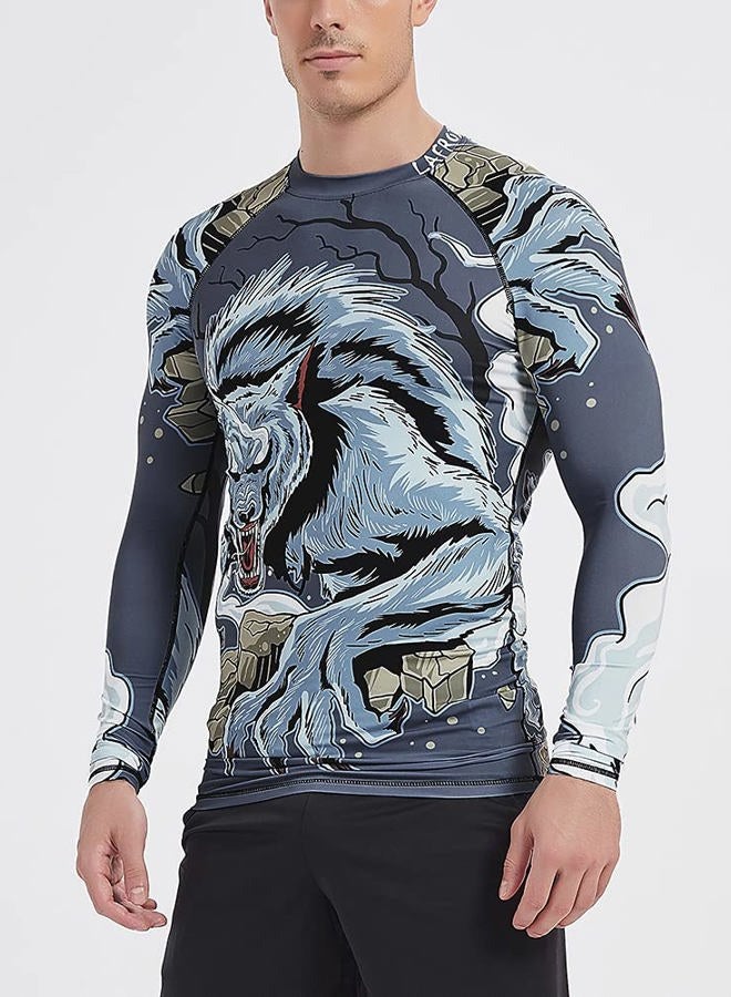 LAFROI Men's Long Sleeve UPF 50+ Baselayer Performance Compression Shirt Rash Guard-CLY08, Hannya, L - Image 2