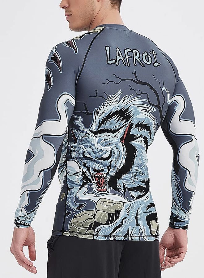 LAFROI Men's Long Sleeve UPF 50+ Baselayer Performance Compression Shirt Rash Guard-CLY08, Hannya, L - Image 5