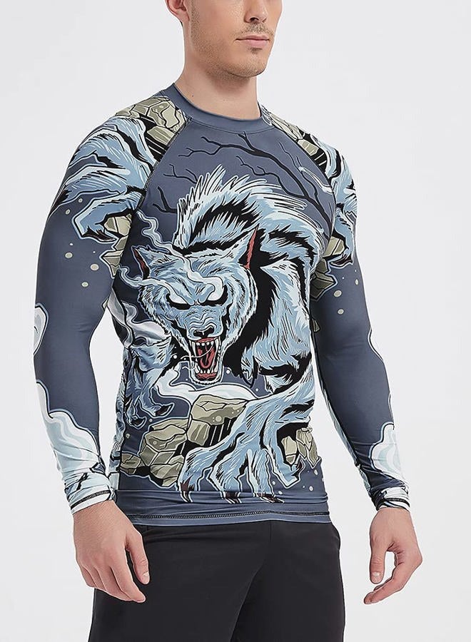 LAFROI Men's Long Sleeve UPF 50+ Baselayer Performance Compression Shirt Rash Guard-CLY08, Hannya, L - Image 4
