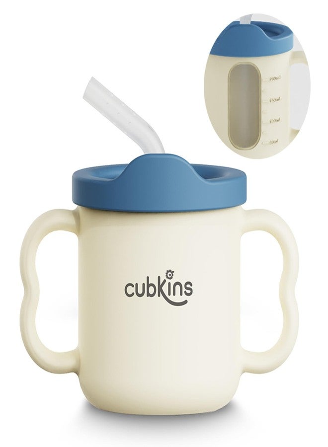 CUBKINS 3-in-1 Silicone Straw Training Cup | Food-Grade, BPA-Free | Transparent Window | 6 Months+ | 200ml Sippy Cup with Lid for Babies & Toddlers | Blue Olive - Image 1