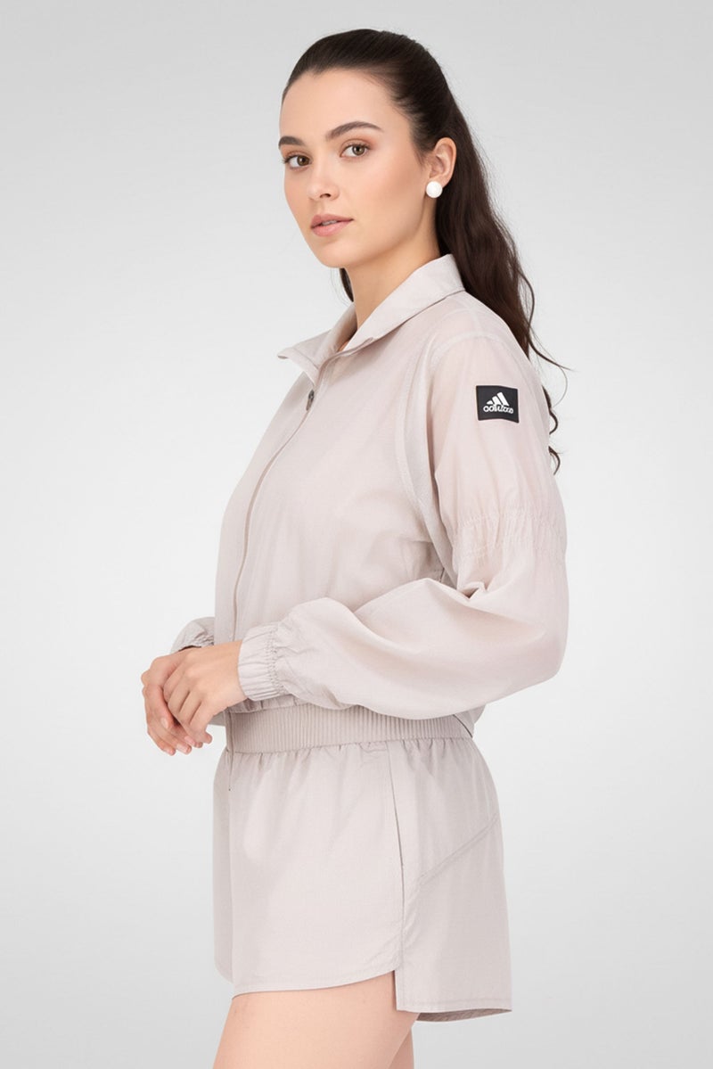 Adidas بدلة رياضية نسائية بأكمام طويلة مناسبة للجري، رمادي - Image 3