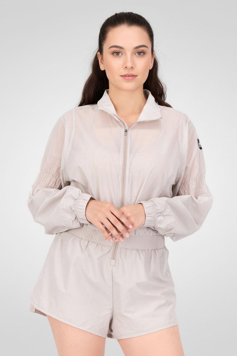 Adidas بدلة رياضية نسائية بأكمام طويلة مناسبة للجري، رمادي - Image 2