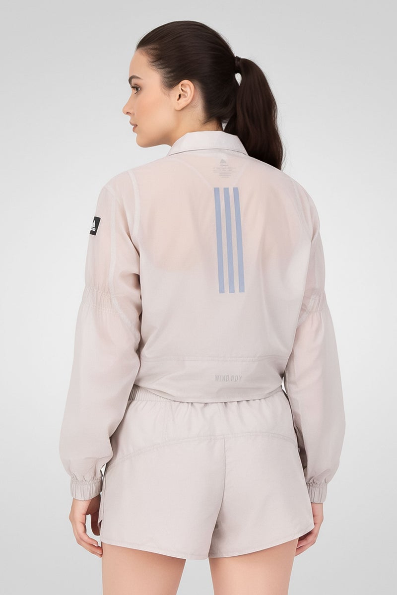 Adidas بدلة رياضية نسائية بأكمام طويلة مناسبة للجري، رمادي - Image 4