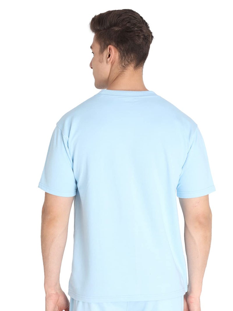 CHKOKKO Men Cotton T Shirt Half Sleeves Crew Neck Casual Summer Wear for Men | Terry Cotton Soft Fabric Solid Color Breathable Tshirt SkyBlue L - Image 3