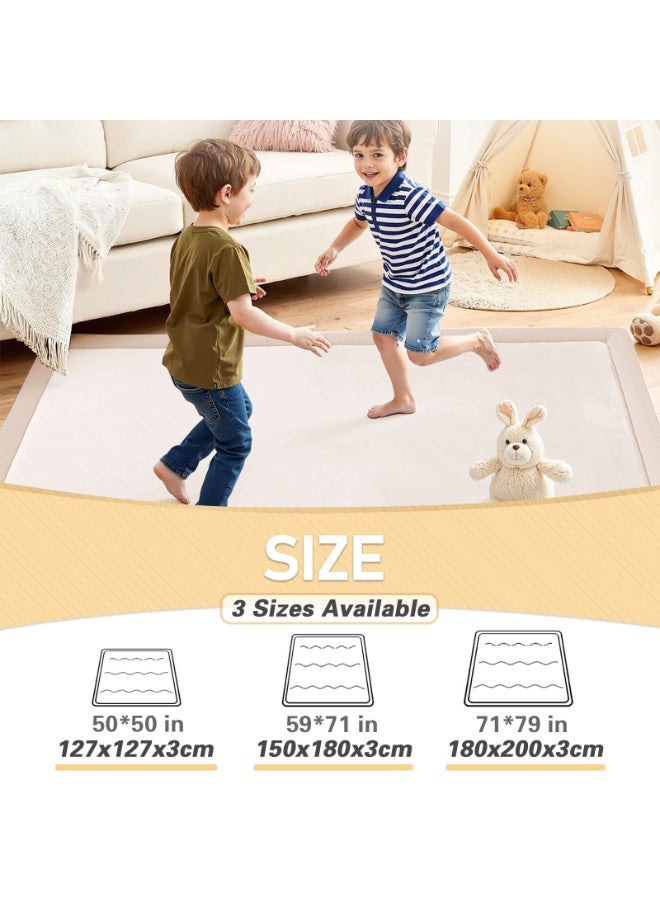 YSOAE Baby Home Play Mat for Floor, 3CM Thick Memory Foam, Soft Velvet Playpen Mat for Kids, Crawling Mats with Non-Slip Bottom, Yoga, Tatami-127x127CM,Beige - Image 3