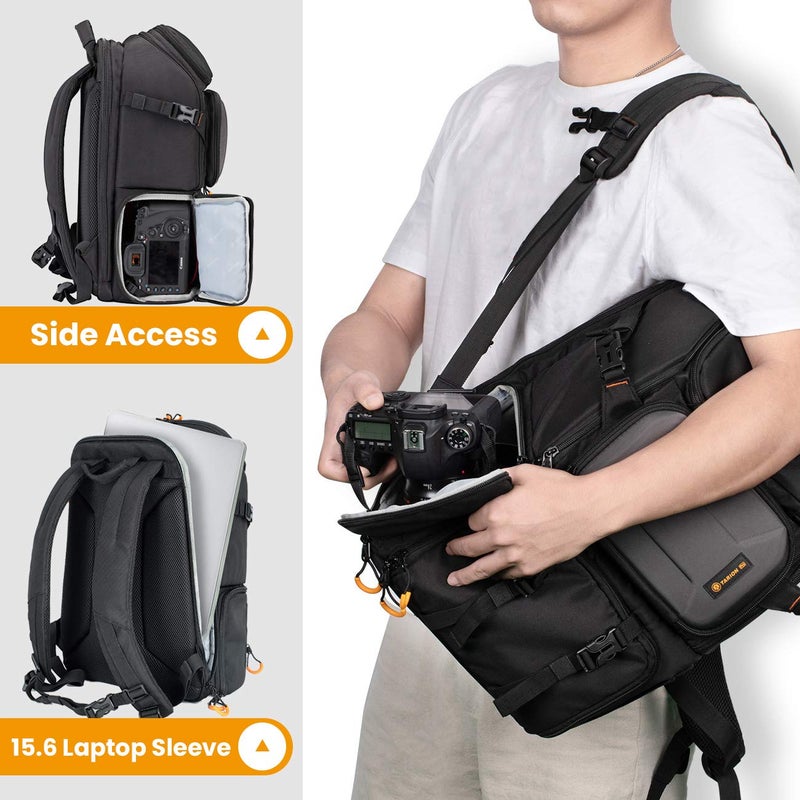 TARION Pro Camera Backpack Large Camera Bag with Laptop Compartment Tripod Holder Waterproof Raincover Outdoor Photography Hiking Travel Professional DSLR Backpack for Men Women Side Access - Image 4