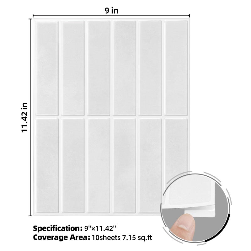 Umedol Peel and Stick Backsplash 10-Sheets of 11.42'' x 9'' Self-Adhesive Peel and Stick 3D Wall Tile for Kitchen, Bathroom - Image 2