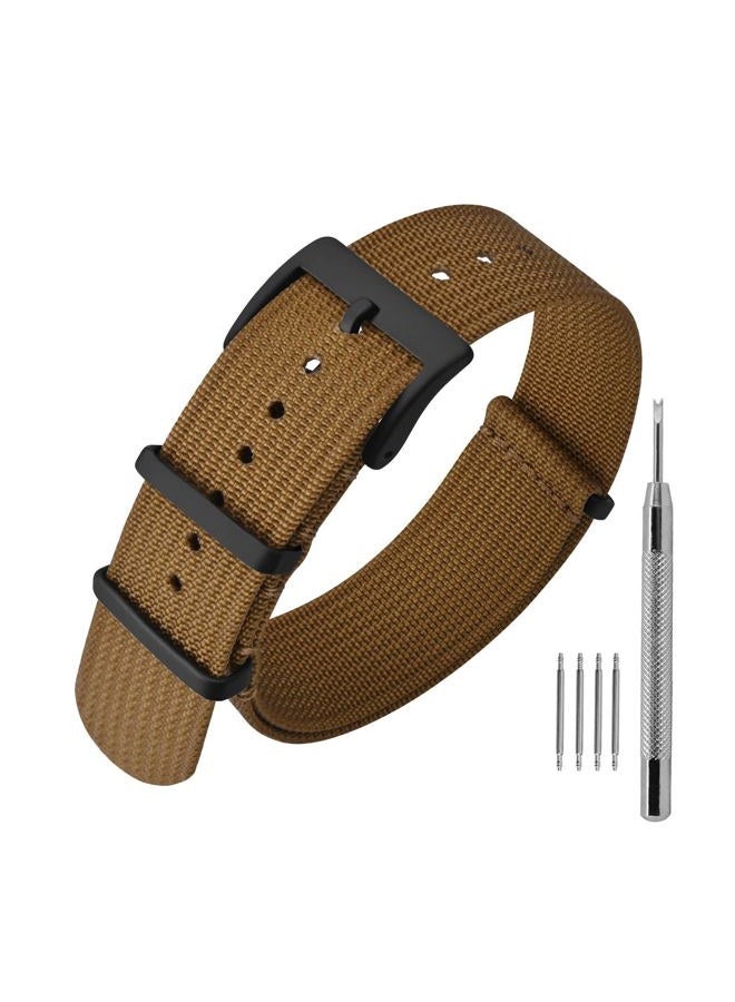 ANNEFIT حزام ساعة نايلون 20 مم، حزام ساعة عسكري مقاوم للماء قطعة واحدة مع مشبك أسود ثقيل (بني) - Image 1