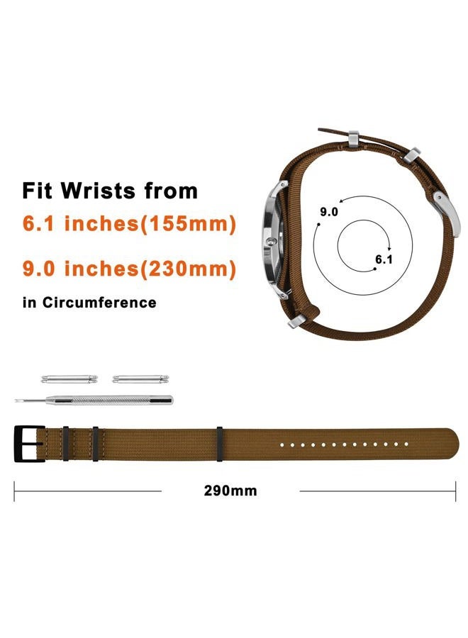 ANNEFIT حزام ساعة نايلون 20 مم، حزام ساعة عسكري مقاوم للماء قطعة واحدة مع مشبك أسود ثقيل (بني) - Image 4