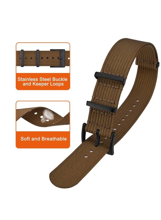 ANNEFIT حزام ساعة نايلون 20 مم، حزام ساعة عسكري مقاوم للماء قطعة واحدة مع مشبك أسود ثقيل (بني) - Image 3
