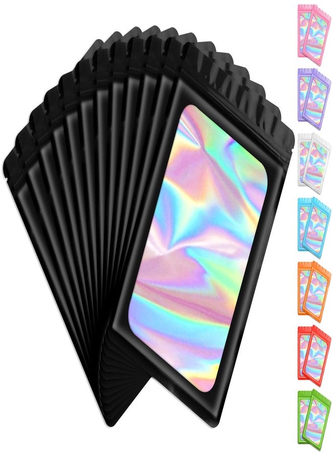 Funfery 100 Pack Resealable Bags Clear Holographic Bags,Smell Proof Packaging Baggies,Mylar Food Storage Bag,Zipper Sealing Pouch for Coffee Beans,Cookies,Jewelry Sample Small Business(Black,4x6in) - Image 1