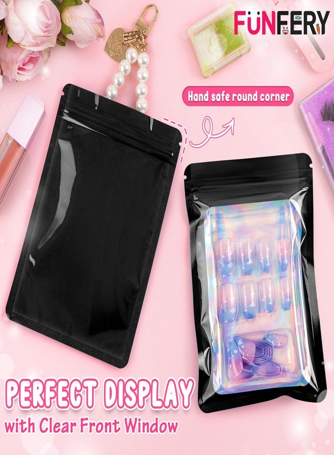 Funfery 100 Pack Resealable Bags Clear Holographic Bags,Smell Proof Packaging Baggies,Mylar Food Storage Bag,Zipper Sealing Pouch for Coffee Beans,Cookies,Jewelry Sample Small Business(Black,4x6in) - Image 3