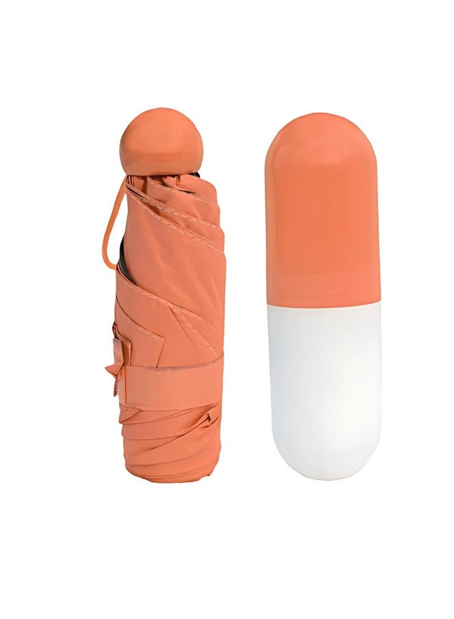 FABINALIV Orange Solid 3 Fold Waterproof Compact Capsule Umbrella (FLUB-1046-Orange) - Image 1