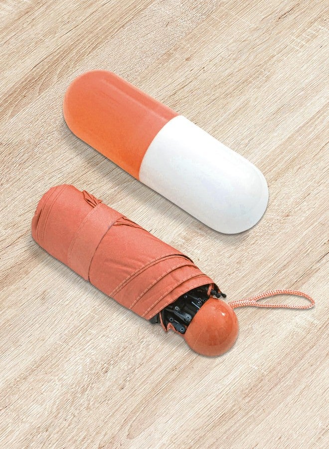 FABINALIV Orange Solid 3 Fold Waterproof Compact Capsule Umbrella (FLUB-1046-Orange) - Image 3