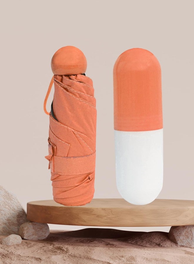 FABINALIV Orange Solid 3 Fold Waterproof Compact Capsule Umbrella (FLUB-1046-Orange) - Image 2