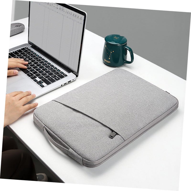 Laptop Sleeve 13.3 Inch Professional Laptop Protective Case with Pocket Portable Computer Cover for Travel Gray Linen Fabric - Image 3