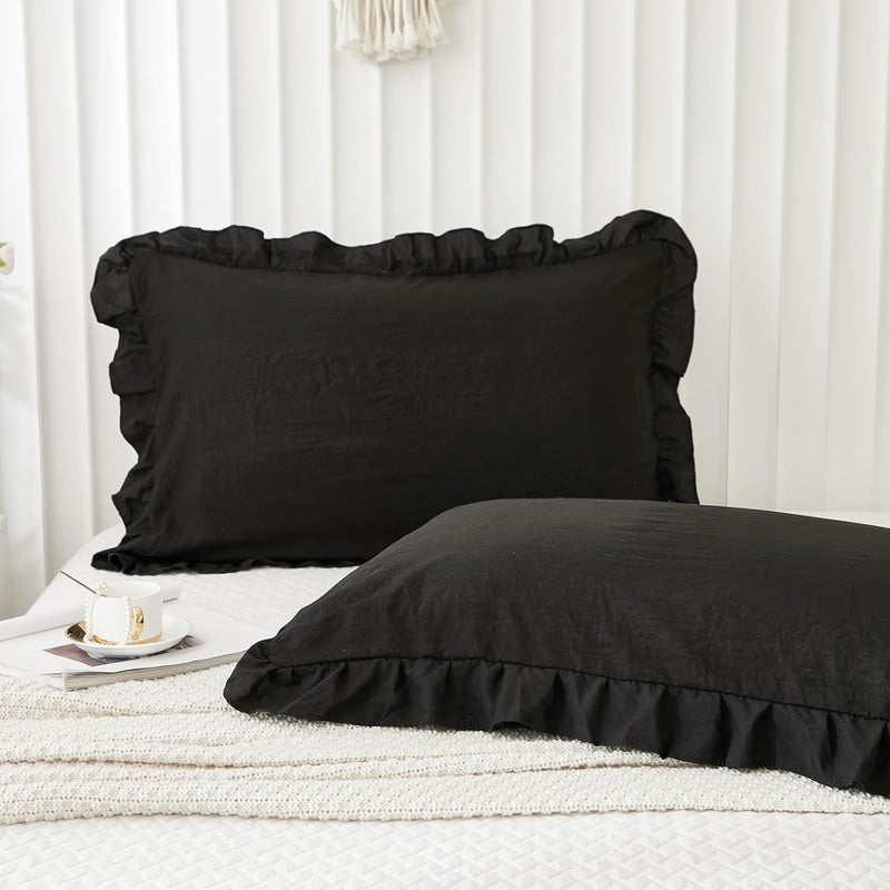 Merryword Black Pillow Shams Standard Pillowcases 20x26inch Black Ruffle Cute Pillow Cover Set of 2 Shabby Chic Soft Microfiber Pillowcases - Image 4