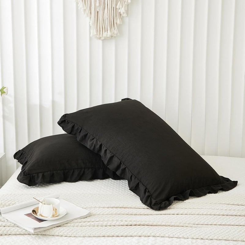 Merryword Black Pillow Shams Standard Pillowcases 20x26inch Black Ruffle Cute Pillow Cover Set of 2 Shabby Chic Soft Microfiber Pillowcases - Image 5