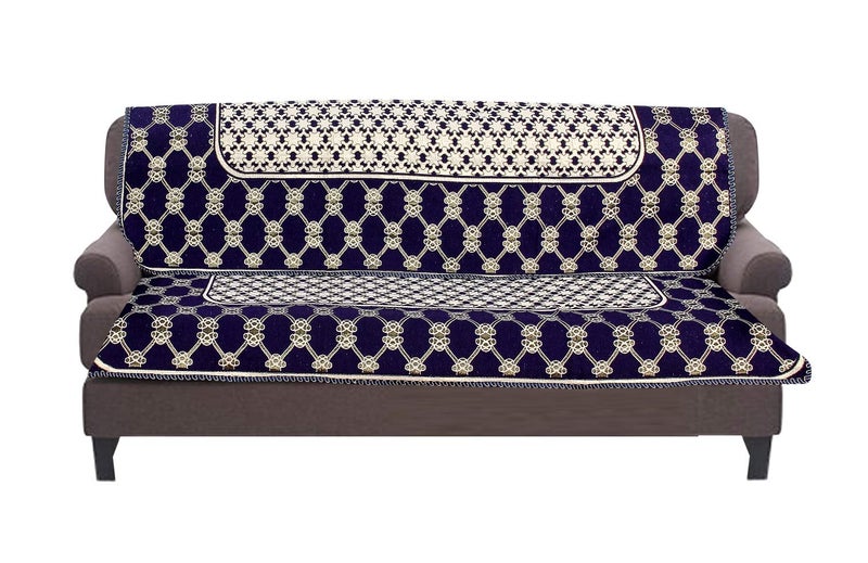 Nendle Cotton Abstract Sofa Covers Set of 3 Seater (Violet, 2 Long Pieces) - Image 1
