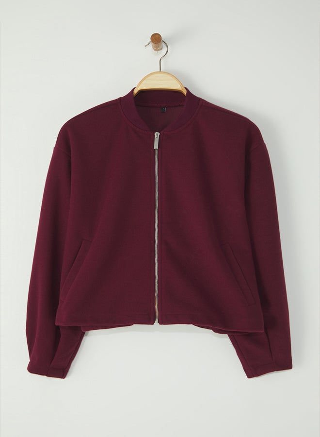 trendyol Claret Red Oversize Cashmere Bomber Jacket Coat - Image 2
