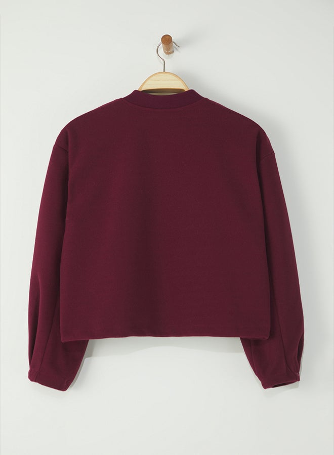 trendyol Claret Red Oversize Cashmere Bomber Jacket Coat - Image 3
