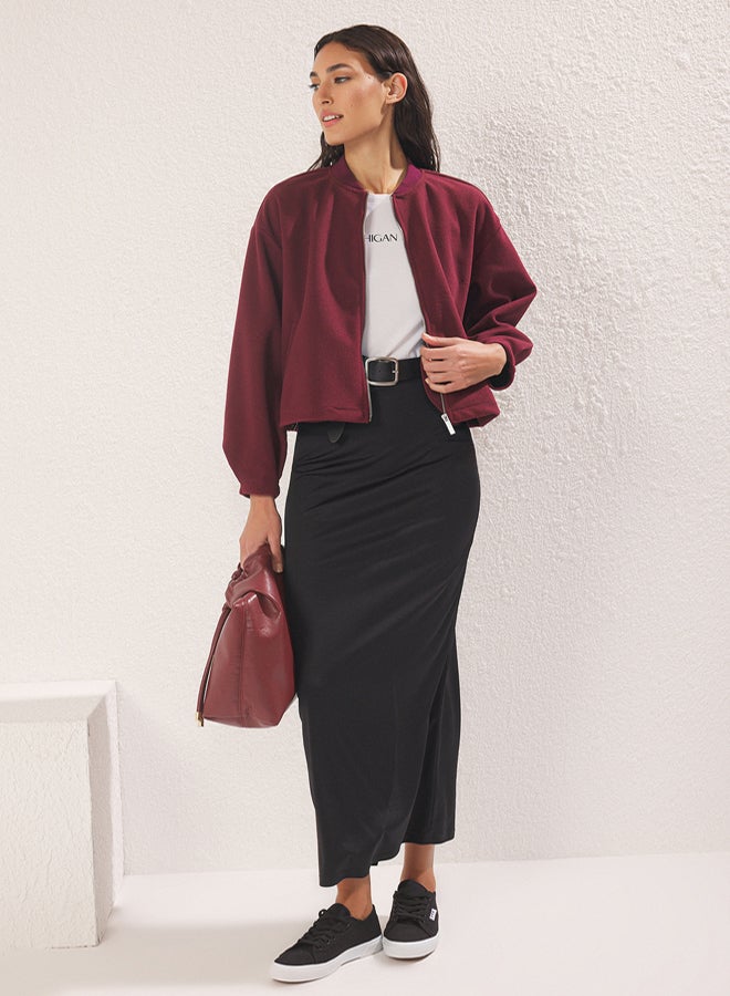 trendyol Claret Red Oversize Cashmere Bomber Jacket Coat - Image 1