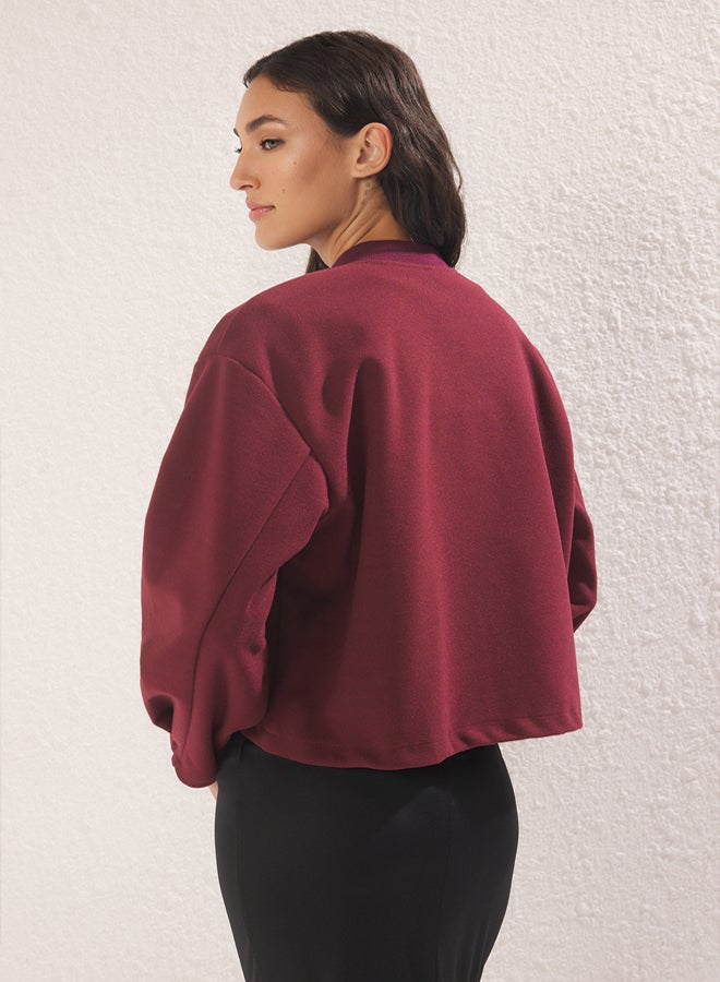 trendyol Claret Red Oversize Cashmere Bomber Jacket Coat - Image 5