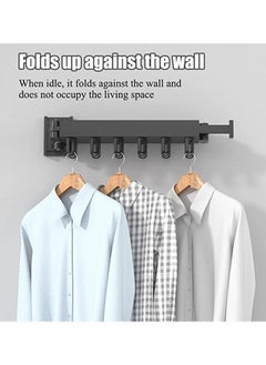 Arabest Retractable Clothes Drying Rack-3 Fold White Laundry Drying Rack,Wall Mounted Clothes Hanger,Space Saver,Foldable Durable,for Balcony,Laundry,Bathroom,Patio.  - Image 3