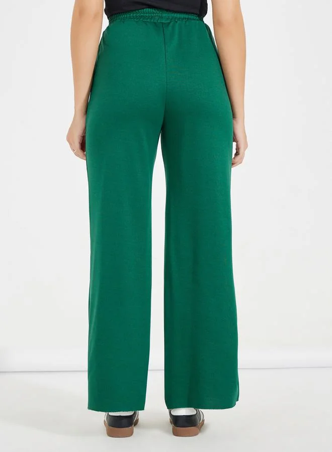 Styli Solid Wide Leg Joggers with Drawstring Waistband