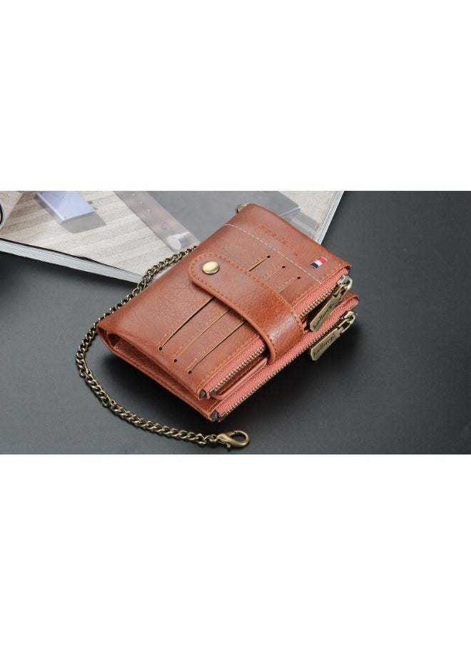 baellerry Men's Wallet Eu-America Double Zipper Buckle Coin Wallet Vertical Retro Zipper Wallet  - Image 2