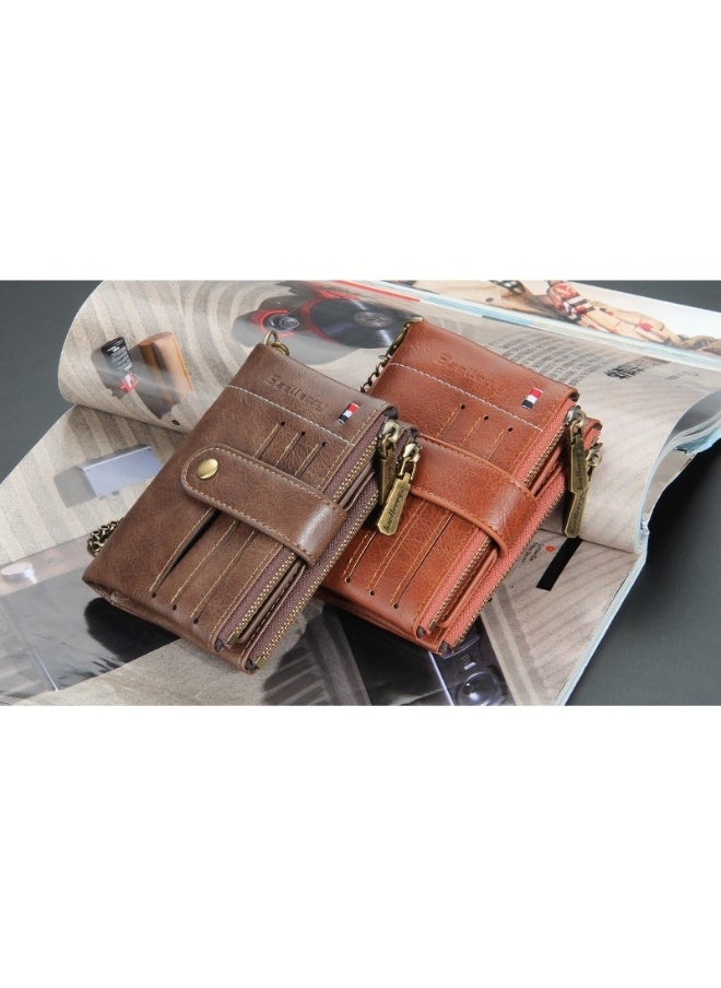 baellerry Men's Wallet Eu-America Double Zipper Buckle Coin Wallet Vertical Retro Zipper Wallet  - Image 4