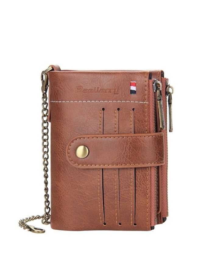 baellerry Men's Wallet Eu-America Double Zipper Buckle Coin Wallet Vertical Retro Zipper Wallet  - Image 1