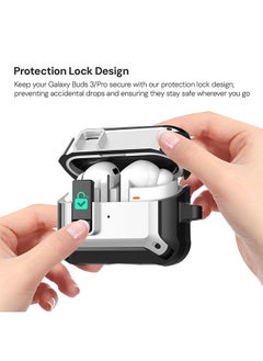 O Ozone Case For Samsung Galaxy Buds3 & Galaxy Buds 3 Pro Case Cover (2024), Rugged Armor Shockproof Hard Shell Protection Case with Secure Lock Clip - White  - Image 3