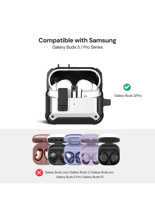 O Ozone - Case For Samsung Galaxy Buds3 & Galaxy Buds 3 Pro Case Cover (2024), Rugged Armor Shockproof Hard Shell Protection Case with Secure Lock Clip - White - Image 1