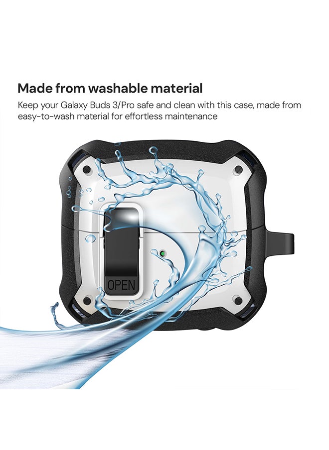 O Ozone - Case For Samsung Galaxy Buds3 & Galaxy Buds 3 Pro Case Cover (2024), Rugged Armor Shockproof Hard Shell Protection Case with Secure Lock Clip - White - Image 1