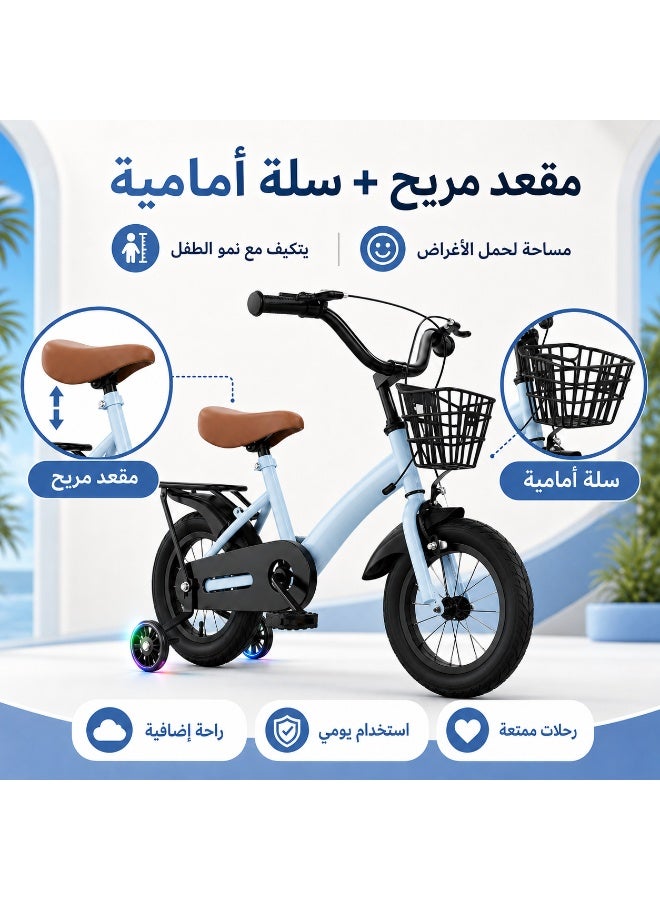واكيمي دراجة أطفال 12 بوصة | وضعيتان (بدون دواسات + دواسات) | عجلات تدريب LED مع إضاءة | سلة أمامية | هيكل من الصلب الكربوني | مقعد قابل للتعديل للأعمار 3-6 سنوات – مثالية للحدائق والمجمعات السكنية في السعودية - Image 5