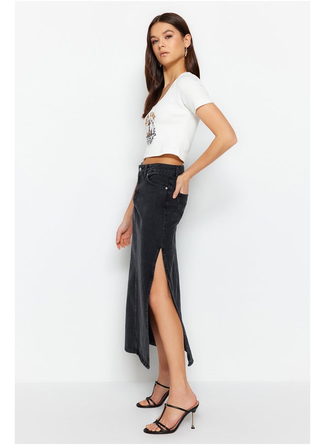 trendyol - Anthracite High Waist Maxi Denim Skirt With a Slit TWOSS23ET00109 - Image 1