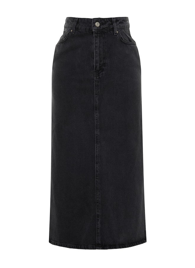 trendyol - Anthracite High Waist Maxi Denim Skirt With a Slit TWOSS23ET00109 - Image 1