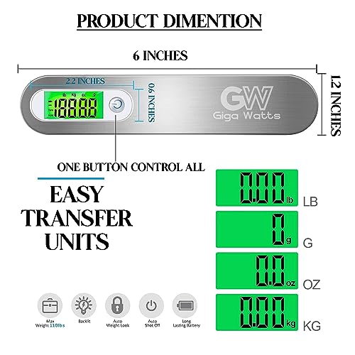 GIGAWATTS Digital Luggage Weighing Scale with Fishing Hook Type for Flights 50 Kg Weight Machine LED Display & Strain Gauge Sensors (Stainless Steel, 1 Year Warranty) - Image 2