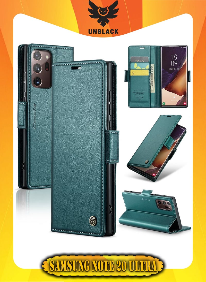 CaseMe Flip Wallet Case For Samsung Galaxy Note 20 Ultra, [RFID Blocking] PU Leather Wallet Flip Folio Case with Card Holder Kickstand Shockproof Phone Cover (Green) - Image 1
